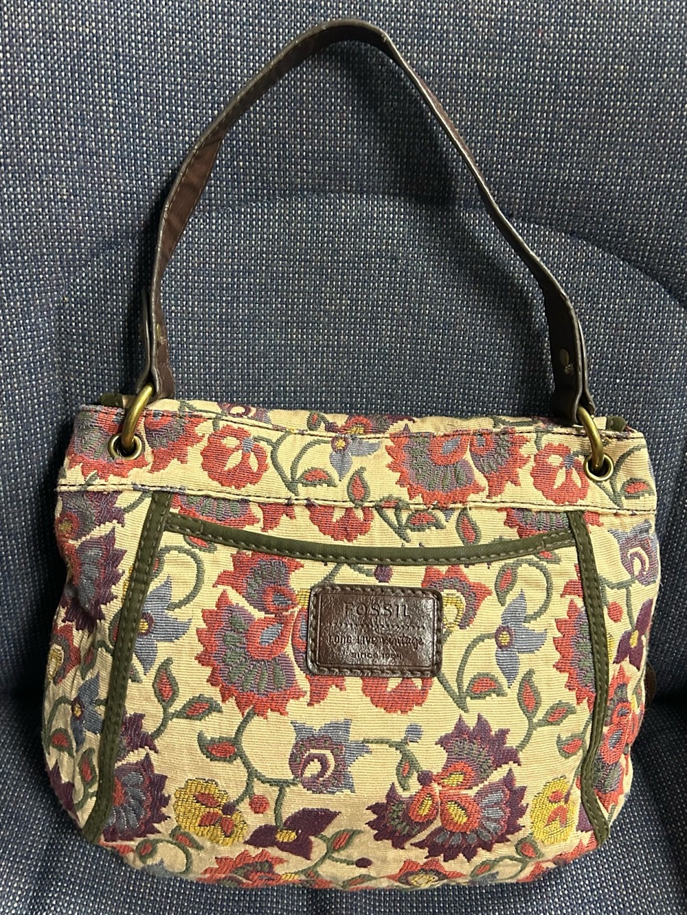 Vintage Fossil Tapestry Flap Shoulder Bag - Picture 6 of 16